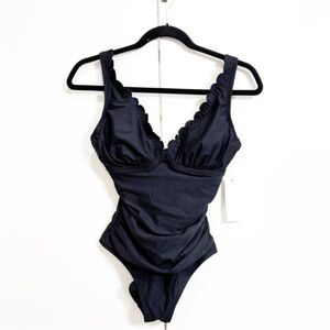 Calvin Klein Black Scalloped Neck One Piece Swimsuit Size 6